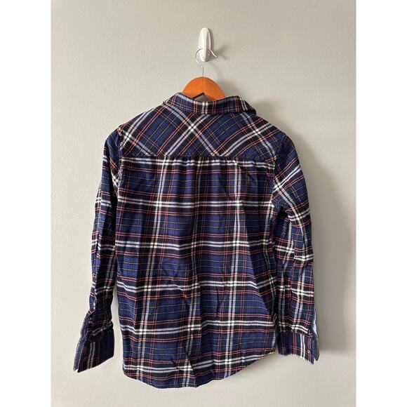 Lands’ End Flannel Shirt Small Plaid Button Down Blue Pink Cotton Casual Classic - Picture 3 of 5